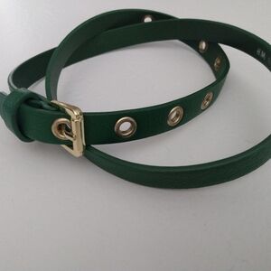 Green Skinny Belt with Brass Buckle Holes